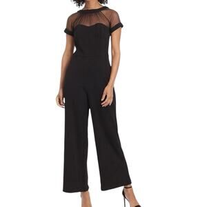 NWT Maggy London Illusion Black Wide Leg Mesh Jumpsuit Size 10